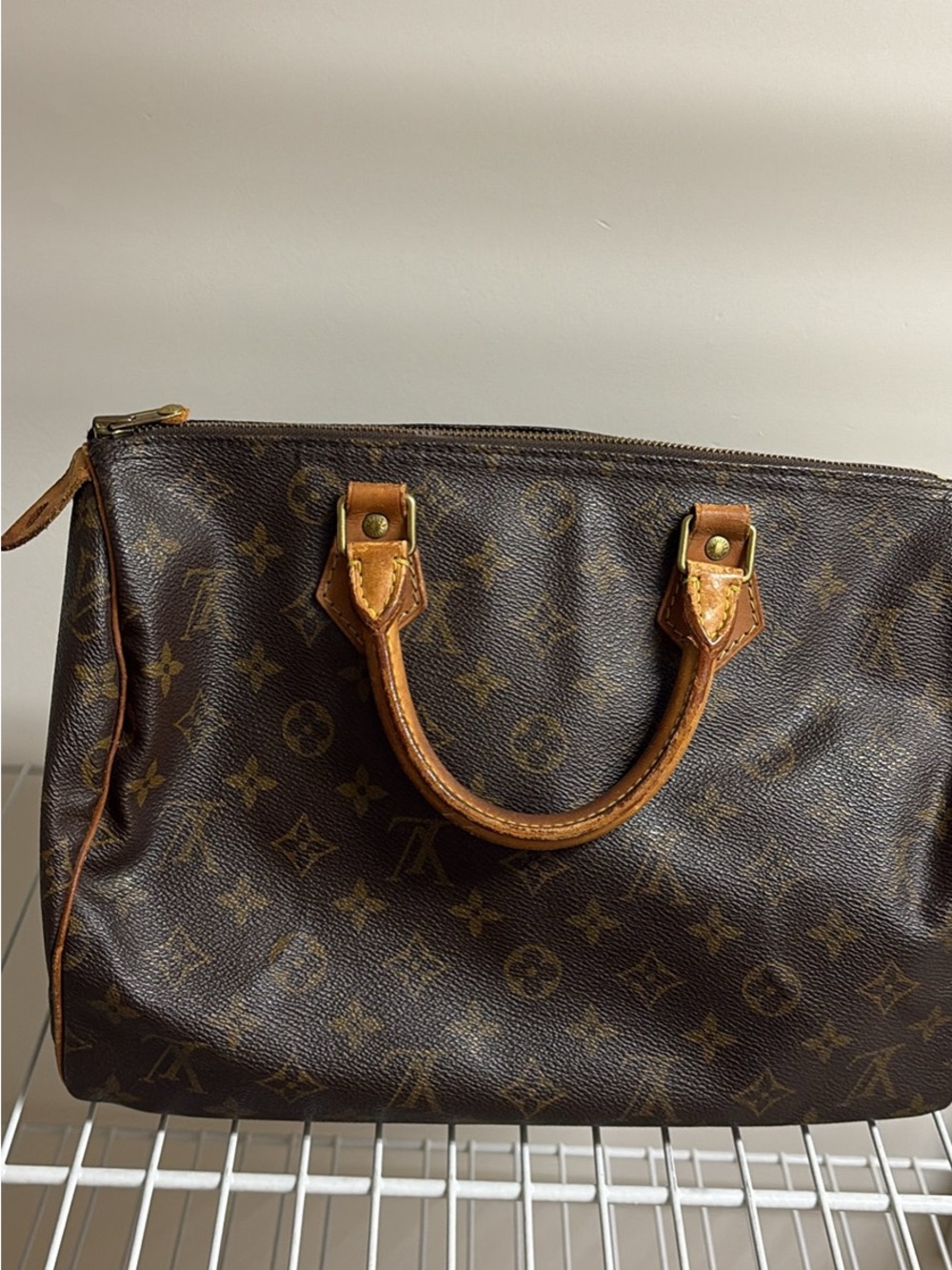 Louis Vuitton Brown Monogram Canvas Shoulder Bag with Tan Leather Handles